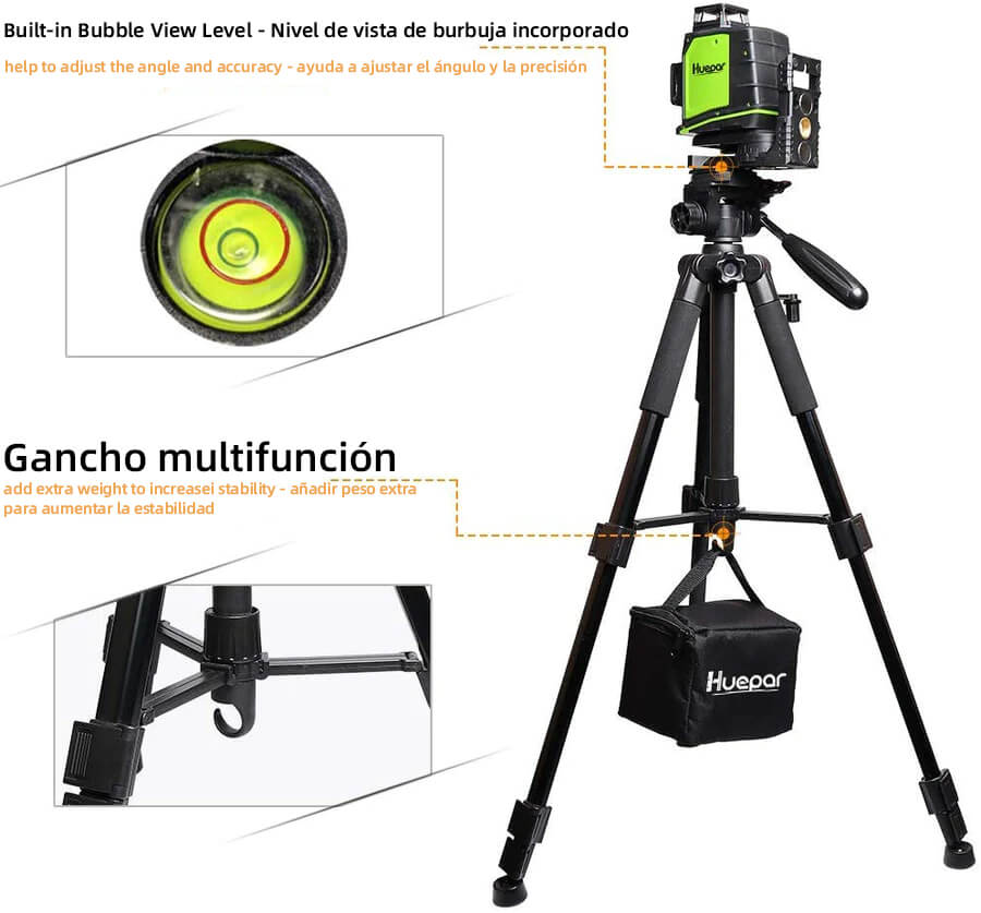 Huepar TPD14 - Láser autonivelant nivel de luz láser trípode ajustable 143cm